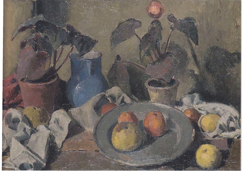 Felix Esterl Still life with fruits, foliage plants and jug